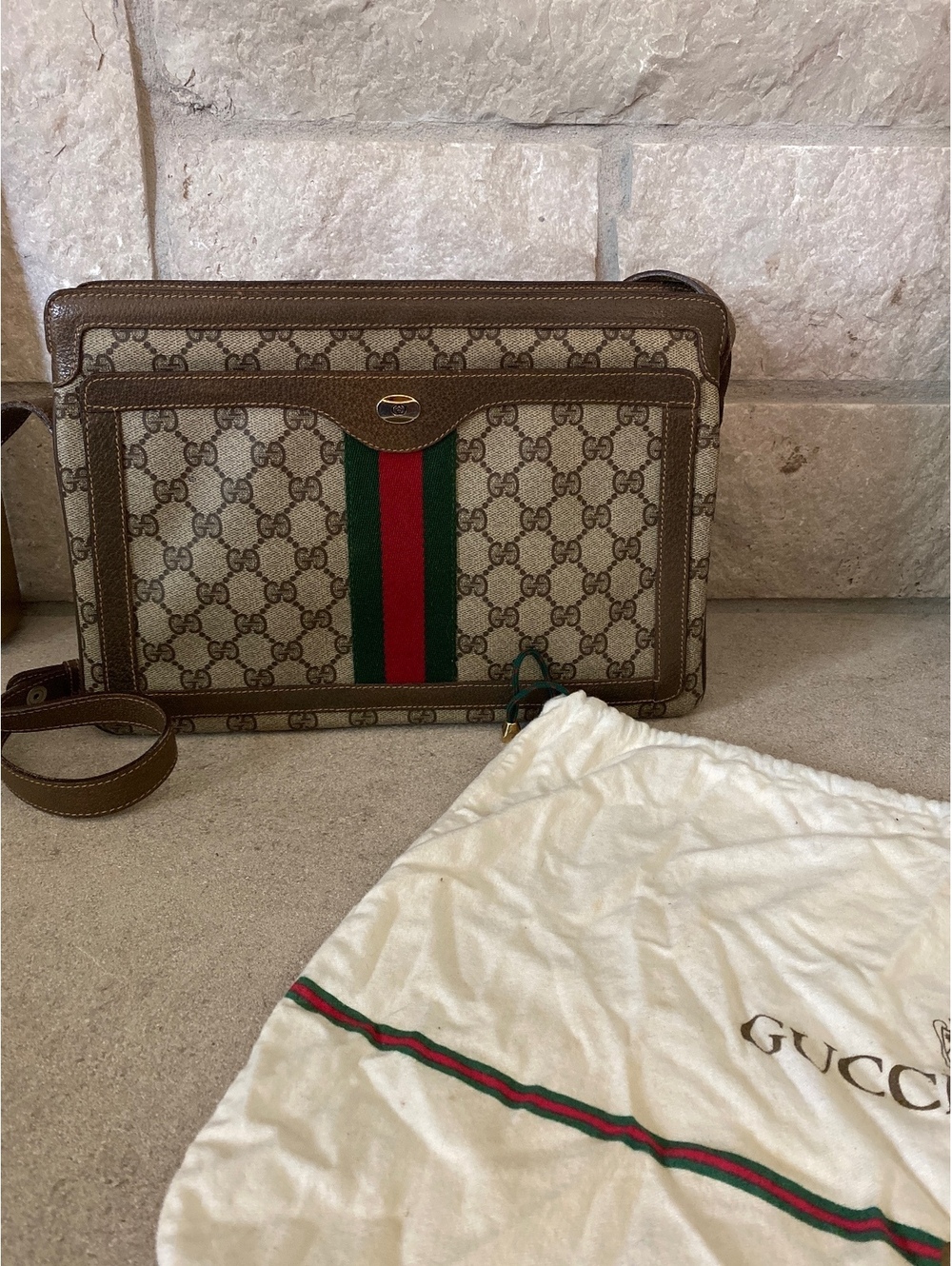 Vintage Gucci GG Sherry Line Shoulder Bag Purse Supreme PVC Brown and dust bag